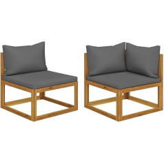 Guyana Koltuk Takimi Chaise Lounge Sofa Set with Dark Grey Cushions Acacia Solid Wood