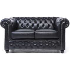 Chesterfield Brighton - The Brand Sofa | 2 Seater | 100% Leather Handmade Original Width 150 cm (Black)