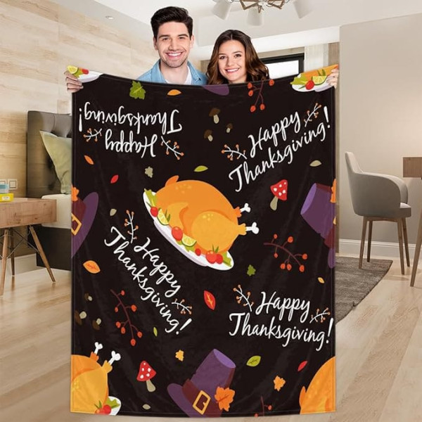 Ririx Überwurfdecke mit Thanksgiving-Muster, für Bett, Couch, Sofa, Stuhl, Camping und Reisen, leichte Decke, groß (203 x 152 cm)
