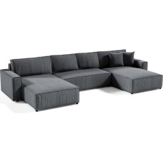 Mars Meble Parys U Corner Sofa with Sleep Function and Bed Box U-Shape U-Shape Upholstered Corner Made of Corduroy Cover 390 cm Corner U-Shaped Colour: Grey Poso 60