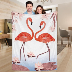 Ririx Überwurfdecke mit tropischem Flamingo-Lotus-Motiv, für Bett, Couch, Sofa, Stuhl, Camping und Reisen, leichte Decke, groß (203 x 152 cm)