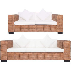 Arkem 2-TLG. Sofagarnitur mit Auflagen Natur Rattan Wohnzimmer Couch Ecksofa Klein