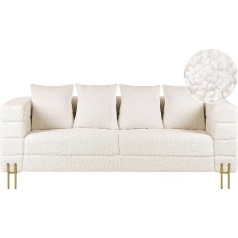 Beliani Sofa Bouclé White 3-Seater Metal Legs Gold Modern Style Granna