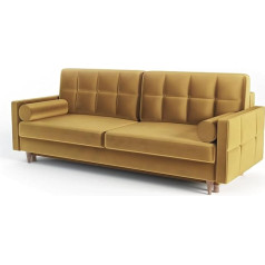 Siblo Denise Collection Sofa with Sleep Function, Elegant Couch, Living Room Furniture, Comfortable Sofa Bed, Sofa 3-Seater, Folding Sofa with Bed Box, 222 x 97 x 85 cm, Yellow