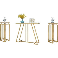 Nizame Modern Open Side Table Console Table with Shelf, Marble Tabletop, Small Living Room Table with Shelf, Pack of 3 (Color : Gold, Size : 80cm)