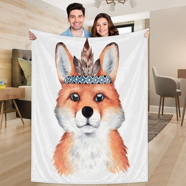 Ririx Boho Fox Überwurfdecke mit Tiermotiv und Füchsen, Decke, für Bett, Couch, Sofa, Stuhl, Camping und Reisen, leichte Decke, groß (203 x 152 cm)