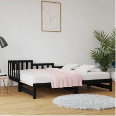Bulaned Extendable Day Bed, Sofa Bed, Couch with Sleep Function, Sofa Bed, Sofa Bed, Sofa Bed, Sofa Bed, Daybed, Couch Bed, Youth Bed, Black, 2 x (90 x 200) cm, Solid Pine Wood