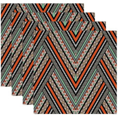 Tbouobt Stoff-Tischsets, waschbare Tischsets für Esstisch, 4er-Set,Ethnische Stammes Wellen Weinlese Geometrie