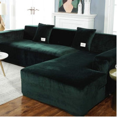 RPixc Plush Sofa Cover Velvet Elastic Leather Corner Cut for Living Room Couch Covers Set Armchair Cover L-Shape Seat Protective Covers, Green, 4 Seaters