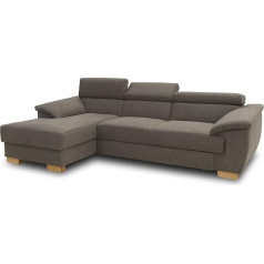Domo. Collection David Sofa, Corner Sofa with Back Function, Corner Couch with Sleep Function and Bed Box (Storage Compartment), 272 x 166 cm Functional Sofa with Spring Core in Brown