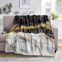 Bedbay Black and Gold Marble Blanket Queen Size for Bed Sofa Couch Abstract Marble Texture Design Soft Lightweight Fluffy Flannel Blanket for Adults (Grey, Gold, Queen(90 x 90 inches))