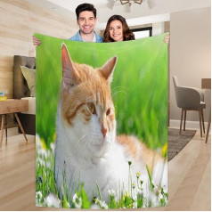 Ririx Süße Katze im Gras Überwurfdecke Tierkatzen Decke für Bett, Couch, Sofa, Stuhl, Camping und Reisen, leichte Decke, groß (203 x 152 cm)