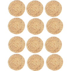 Daweglop 2 x Round Woven Table Sets, Water Hyacinth Woven Rattan Table Sets, Round Braided Rattan Table Sets, Non-Slip Insulation Pads