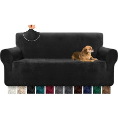 ‎Granbest Granbest Super Soft Velvet Sofa Cover 3 Seater 1 Piece Stylish Luxury Plush Sofa Cover with Foam Rods Spandex Thickened Furniture Protector Couch Cover (3 Seater, Black)