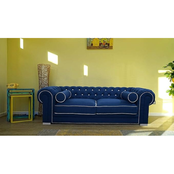 Jvmoebel Chesterfield Sofa 3 Seat Cushion Couchen Sofa Set Couch 3 Seater Blue