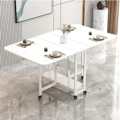 Joskaa Versatile Folding Table with 6 Wheels and 2 Storage Shelves, Mobile Folding Table, Dining Table, Folding Kitchen Table for 2-6 People, Space-Saving Kitchen, for Dining Room and Kitchen Rooms (Colour: