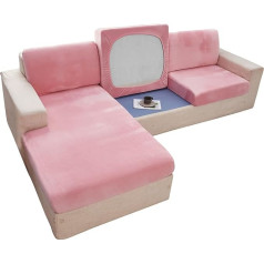 Dzyp Sofa Cushion Covers Velvet High Stretch Fit Custom Sofa Couch Seat Cushion Furniture Protector Slipcover (Pink, Large 4 Seater)