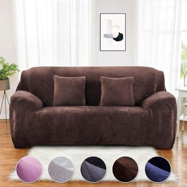 ‎Seogva Seogva Velvet Sofa Throw, 1 Piece Sofa Slipcover Thick Furniture Cover Stylish Sofa Chair Protective Cover for Living Room Couch Protective Cover for Dogs Couch Slipcover Coffee 3-Seater Sofa