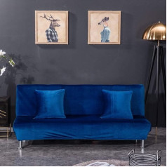 ‎Yaott Velvet Sofa Cover, Without Armrests, Plush Fabric, Plain, Non-Slip, Elastic, Sofa Throws Fits Folding Sofa without Armrests, Dark Blue, L195-225 cm