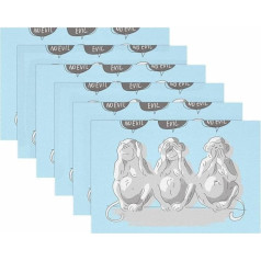 Tbouobt Fabric Placemats, Washable Placemats for Dining Table, Set of 6, Cartoon Animal Monkey Blue
