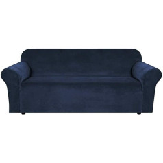 ‎Lingky Velvet Stretch Sofa Cover 1 Pillow Case Couch Covers Armchair Covers for Living Room Armchair Slipcovers for Chairs with Soft Thick Non-Slip Foam Items (Navy Blue, 4 Seater/Sofa)