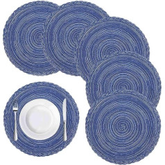 ‎Dksooozs DKSooozs Runde Geflochtene Tischsets für Den Esstisch Set mit 6 - Gewebte, Hitze BestäNdige, rutschfeste KüChen Tisch Matten, 36 Durchmesser, Blau