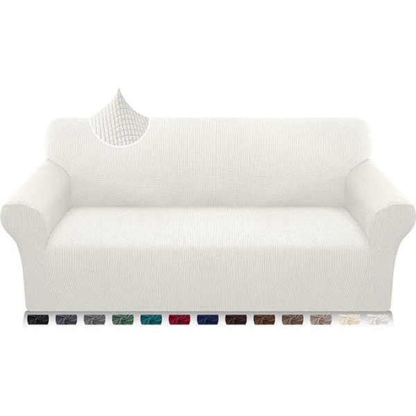 ‎Earnmore Earnmore Super Stretch Sofa Cover 1 Piece Universal Couch Cover for Dogs Cats Elastic Jacquard Sofa Cover with Armrests (4 Seater, Cream)