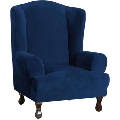 JHLD Wingback Chair Cover Stretch, Luxury Soft Velvet Armchair Cover Washable Easy Set Wing Chair Protective Cover for Wing Chair Marine Wing Chair