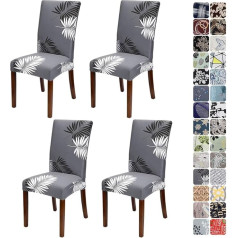 ‎Jotom JOTOM Stretchy Chair Slipcovers Fashion Removable Soft Spandex Dining Chair Slipcovers Dining Chair Slipcovers for Hotel Party Wedding Dining Room Kitchen (Gray/White Leaf, Pack