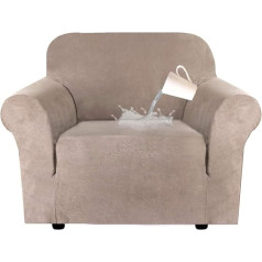 NOPEXTO Waterproof Sofa Throws, Suede Sofa Cover, Elastic Stretch Sofa Cover, for Pet Friendly Furniture Protector Slipcovers (1 Seater, Khaki)