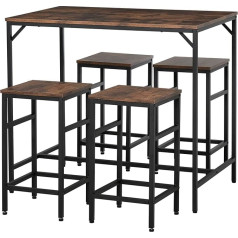 Homcom Bar Table Set with 4 Bar Stools 5-Piece Place Mat Kitchen Counter Chipboard Steel Rustic Brown + Black 100 x 60 x 88 cm