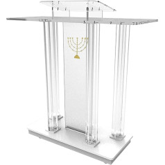 MNOIINM Rollender Kanzelstisch transparentes Acrylpodium mit Rädern, LED -Pulpit auf Rollen, Empfangs -Gasttisch, Willkommenstisch, Kirche, Schule, Clear