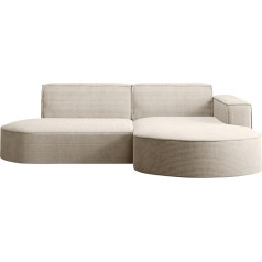 Kaiser Möbel Modena Studio Parma Corner Sofa - Modern Design Couch, Sofa Set, Couch Set, Upholstered Corner, Freestanding, Fabric Thick Corduroy Poso Beige Right