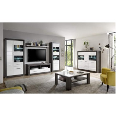 Beauty.scouts Möbel Im Tolero IV Living Room Combination, Dark Concret/White High Gloss, Set of 6, Living Room, Furniture, Living Room Set, Living Room Combination Design with Lighting