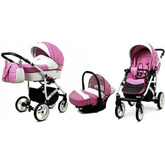 BabyLux® Bambimo 3-in-1 Pushchair Set - White Lux - incl. Baby Carrycot, Buggy Sports Seat, Car Seat - Pram Set - Combination Pram with Changing Bag, Rain Cover etc.