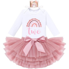 IBTOM CASTLE Baby Girl 1st/2nd Birthday Outfit Rainbow Romper Tutu Skirt Crown Headband Set of 3 First Birthday Girl Princess Dress Baby Photoshoot Clothes