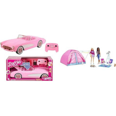 Barbie HOT Wheels R/C Corvette - ferngesteuertes Fahrzeug & Let's Go Camping Zelt, 2 Puppen, 1x blond, 1x schwarz