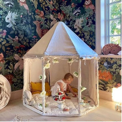 NIUEVLRS Large Minimalist Indian Playhouse for Kids, Teepee Playhouse Made of Natural Cotton Canvas for Indoor and Outdoor for Kids, Boys and Girls, 134 x 142 cm