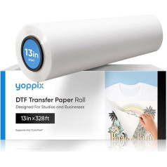 YOPPIX DTF Transferpapierrolle, 33 cm x 100 m, Premium-DTF-Folienrolle, A3+, doppelseitig, matt, transparent, PreTreat PET-Transferpapier, Heiß- und Kaltabzieh-DTF-Rolle, direkt auf Folie für