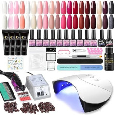 COSCELIA 15 Pieces UV Nail Polish Set with 36 W UV Lamp + 4 Pieces Quick Building Gel Nails Starter Set Gel Nails DIY Set with Professional Nail Cutter for Nail Art Gifts for Women