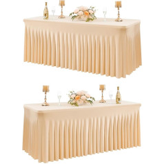 NSSONBEN Pack of 2 Champagne Rectangular Spandex Tablecloth for 180 cm Rectangle Tables, Wrinkle-Free Stretch Tablecloth with Skirt for Banquet Party Wedding Birthday Meeting Display Decoration
