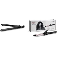 Babyliss Sleek Finish 230 Straightener 180°C - 230°C with Automatic Shut-Off ST255E & 19 mm Curling Iron with Narrow Diameter Clamp for Tight Curls