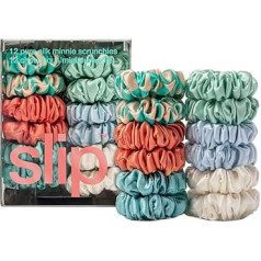 Slip Silk Pure Silk Scrunchies - Seaside - 100% Pure 22 Momme Mulberry Silk Scrunchies for Women - Hair-Friendly + Luxurious Elastic Scrunchies Set (12 Scrunchies)