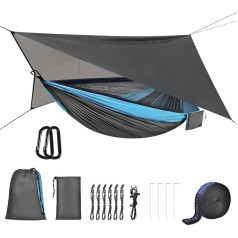 OTraki Hammock with Mosquito Net and Tent Tarpaulin, Travel, Camping, Hammock, Outdoor Hammock, 200 kg Load Capacity, Ultralight, Breathable for Outdoor, Hiking, Travel, 290 cm x 140 cm (Blue