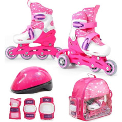 SMJ Children's Girls Set 2-in-1 Inline Roller Skates Adjustable Inline Skates + Protector Set + Helmet + Bag