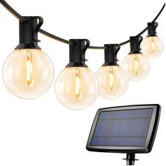 LE Solar Globe String Lights, 7.62 Metres, 25 x G40 Bulbs, USB Rechargeable Outdoor String Lights, 4-Mode IP65 Solar String Lights for the Garden, Weddings, Balcony, Home, Christmas Decoration, Warm White