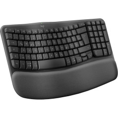 Logitech Wave Keys Wireless Ergonomic Keyboard, Padded Wrist Rest, Comfortable Natural Typing, Easy Switch, Bluetooth, Logi Bolt, Multi-OS, Windows/Mac, German AZERTY, Graphite