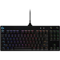 Logitech G PRO TKL mechanical gaming keyboard, GX-Blue Clicky switches, LIGHTSYNC RGB design with no numeric keypad for e-sports gaming, Detachable micro USB cable, US QWERTY layout, Black