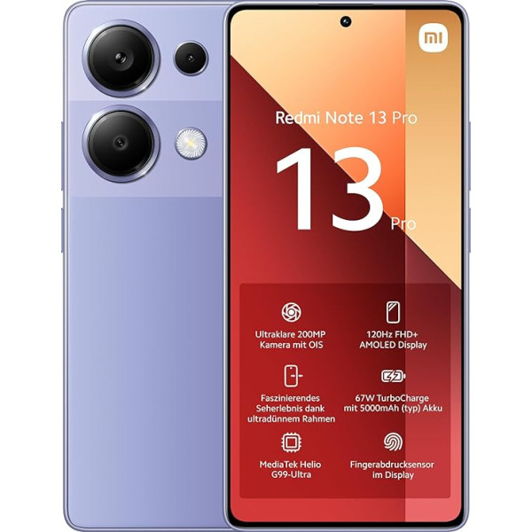 Xiaomi Redmi Note 13 Pro Smartphone, 12 + 512 GB Mobile Phone without Contract, Purple