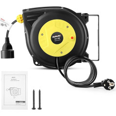 Professional Automatic Cable Reel 10 m + 3 m Wall and Ceiling Mounted Retractable Power Drum 1250 W ~ 2000 W Automatic Cable Reel 180° Rotatable for Indoor and Outdoor Use Cable Reel